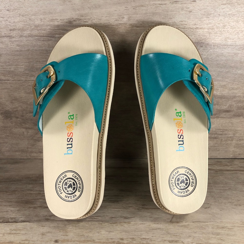NEW Bussola Pinoye Sandal Vegan Turquoise with Gold Buckle Women 6.5, 8.5, 9 - Picture 6 of 13